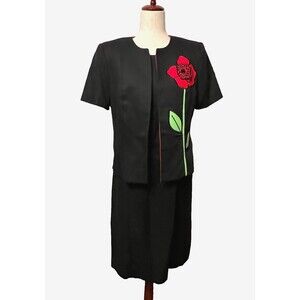 Vtg SAKS FIFTH AVENUE Size 8 Cotton Dress Suit N.R.1 Folio Floral Applique USA